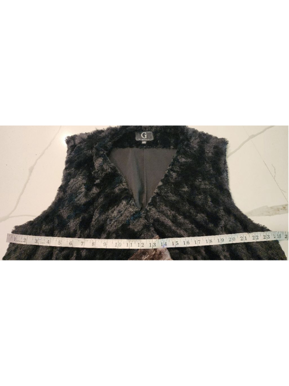 G by Giuliana Black Faux Fur Vest with Burgundy & Brown Ombre Color Block 1X - Picture 8 of 9